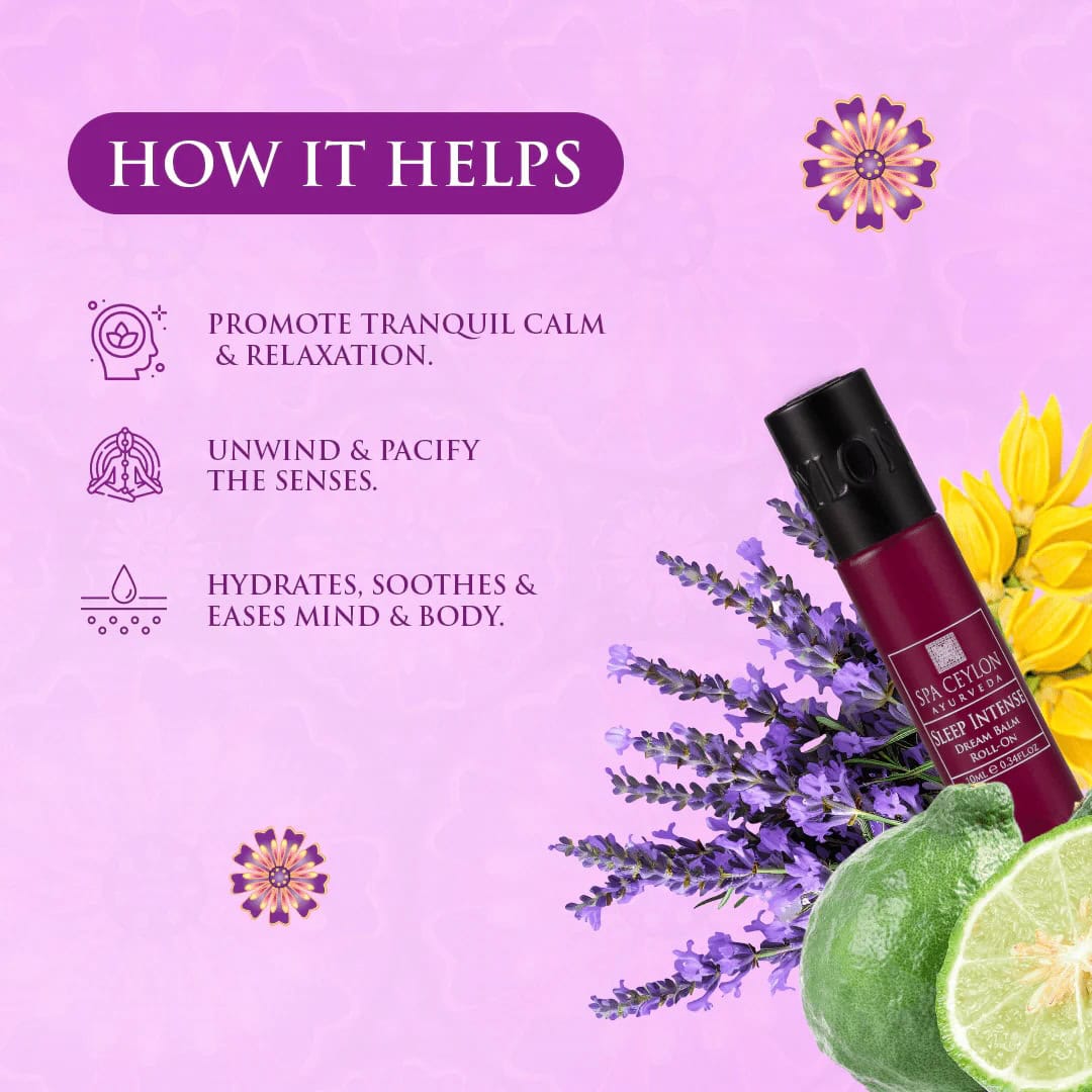 Relaxing Spa Ceylon Ayurvedic sleep balm with lavender and lemon, promoting calm and soothing the mind and body.