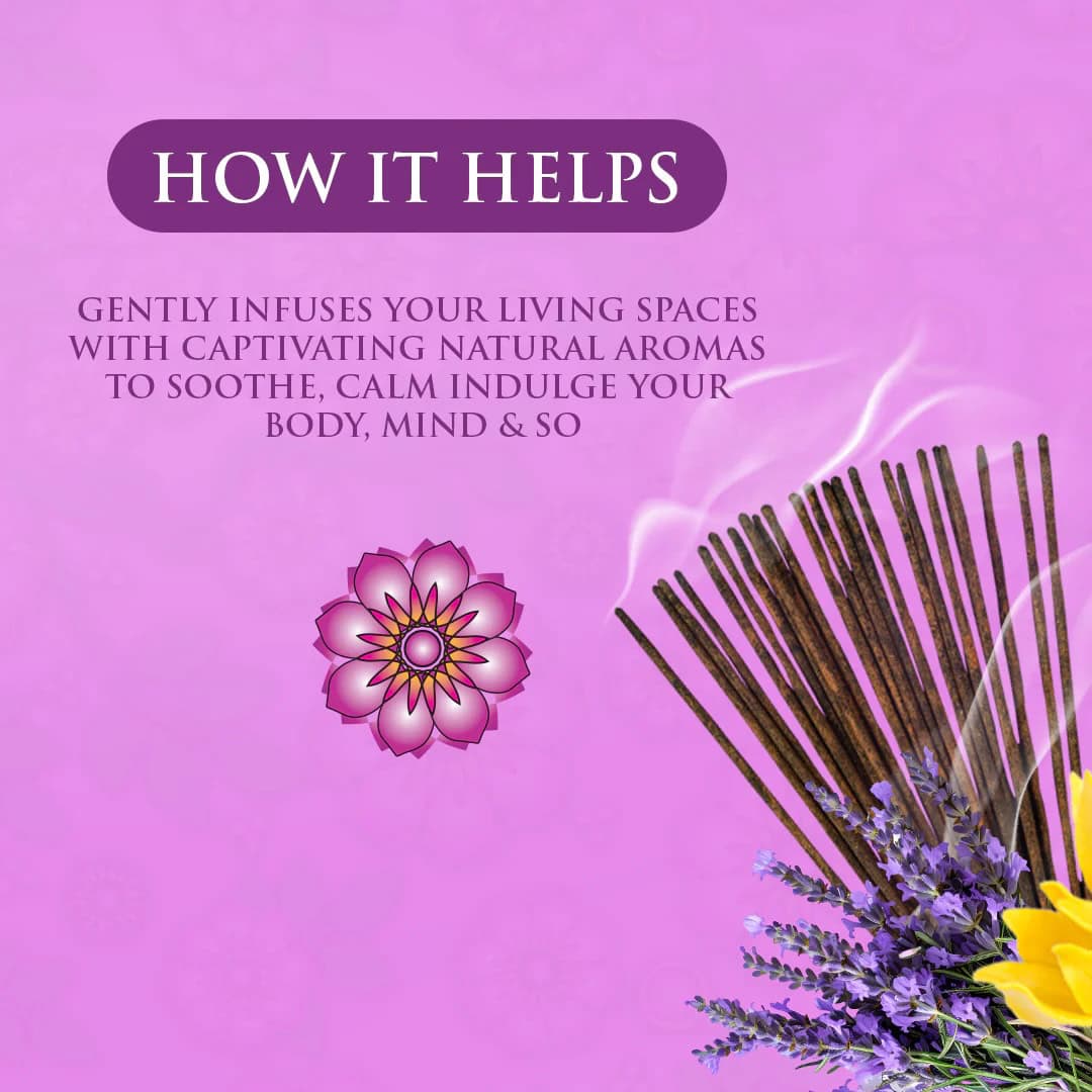 Soothing aromatherapy incense sticks with lavender and floral scents for relaxation and stress relief.