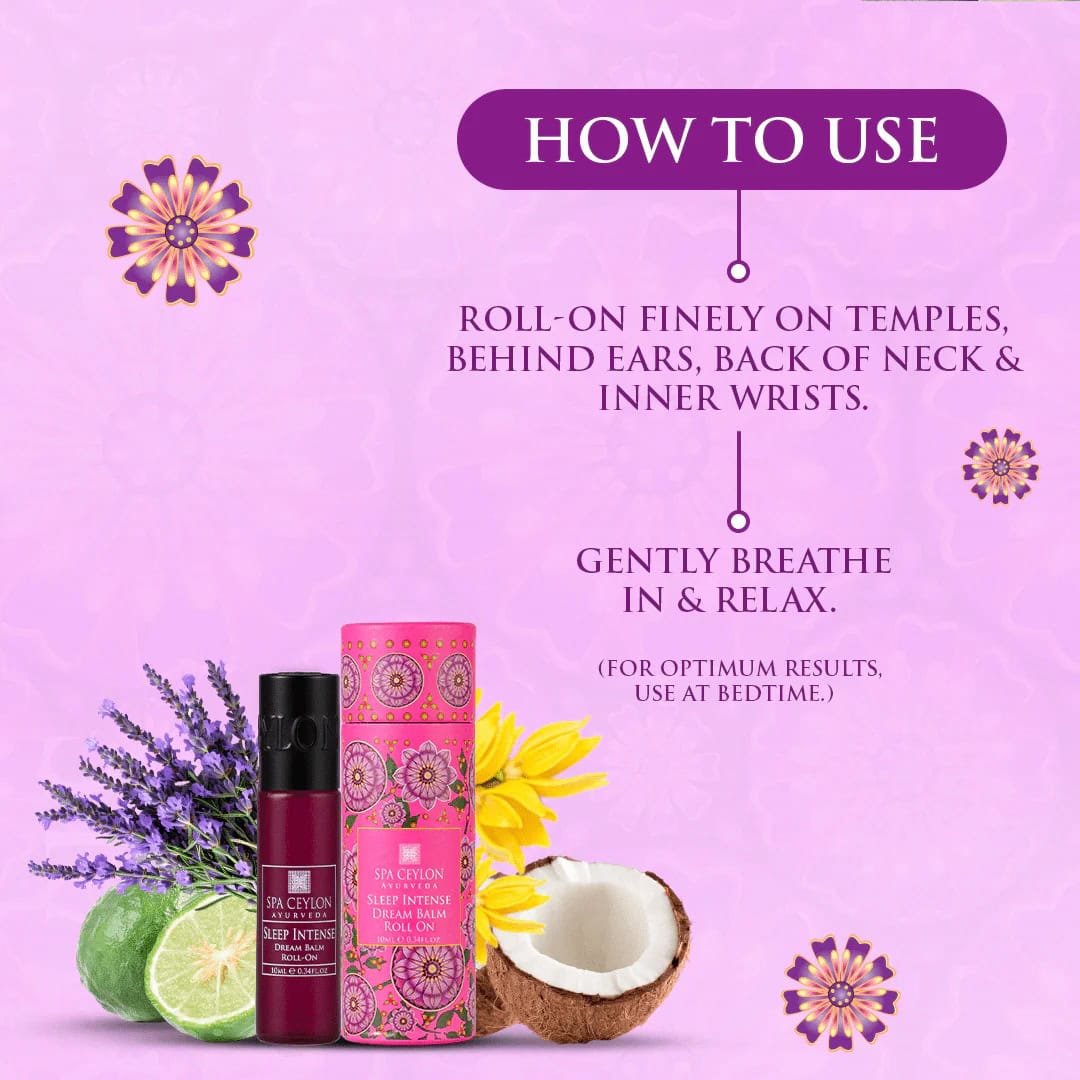 Relaxing Ayurveda sleep balm with natural ingredients like coconut, lime, lavender, and coconut for restful sleep.