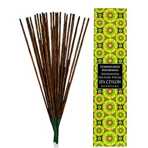 Sweet orange incense sticks with lemongrass, mandarin, and aromatic herbs for relaxation.