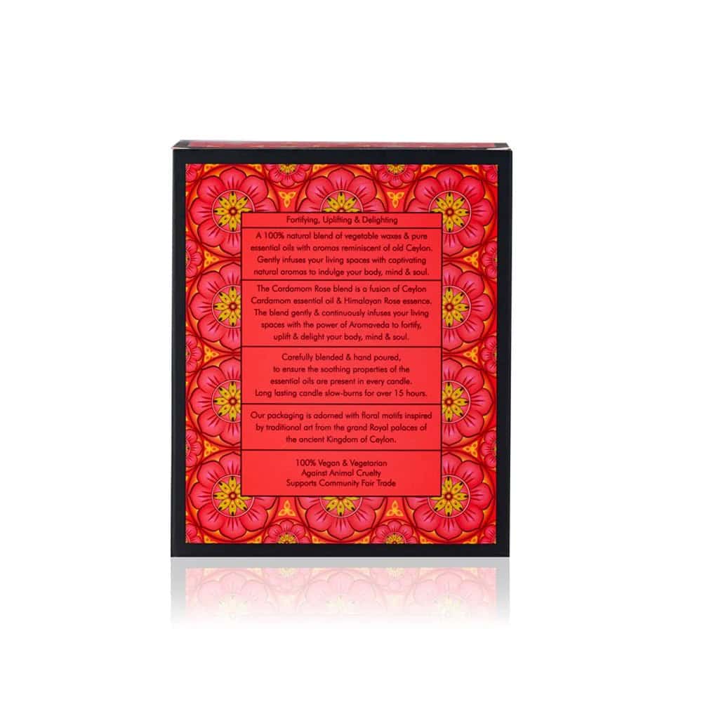 Fragrant Spa Ceylon aromatic candle with floral motifs inspired by Sri Lankan royal heritage.