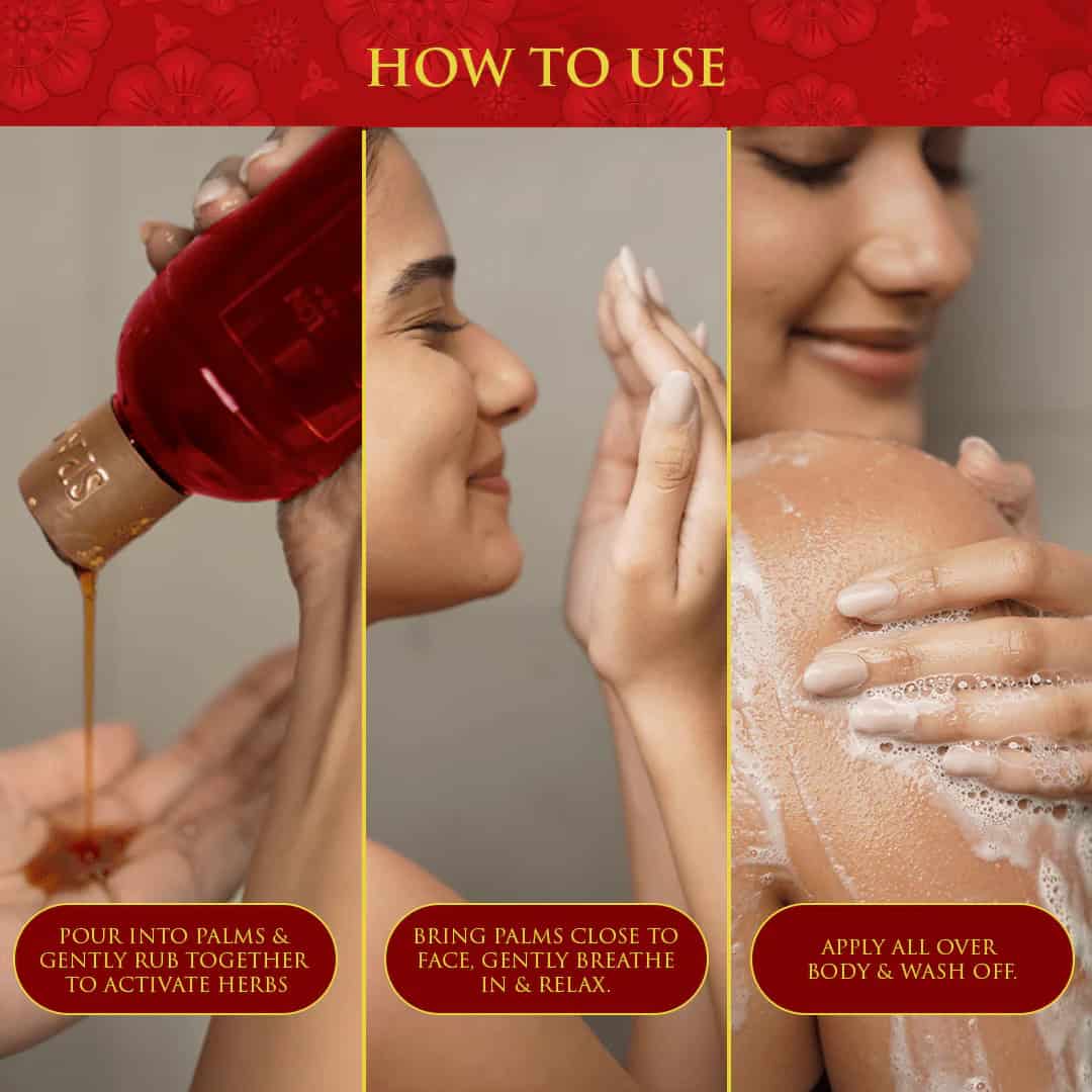 Pour natural herbal massage oil onto palms and gently rub to activate herbs - Spa Ceylon.