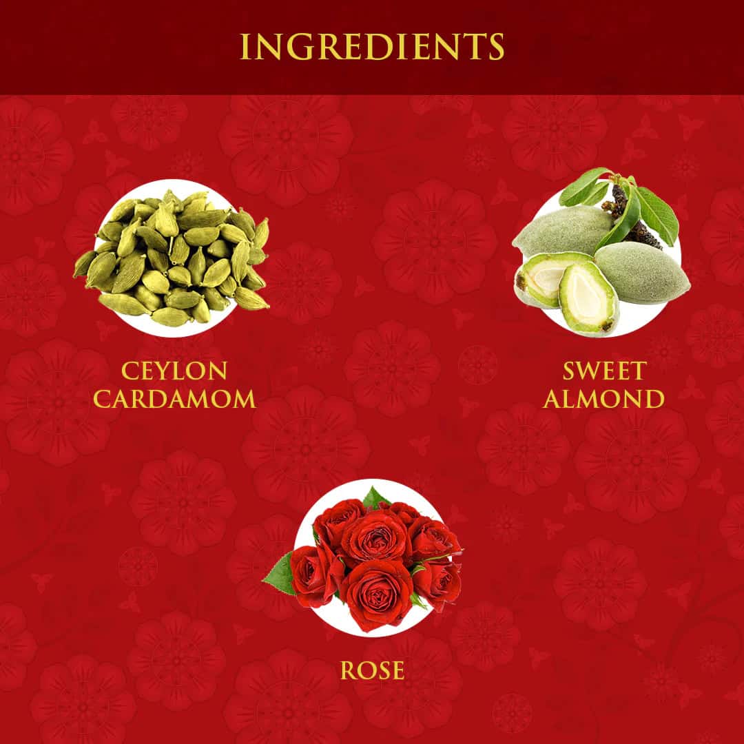 Cardamom, sweet almond, and rose ingredients for spa products.