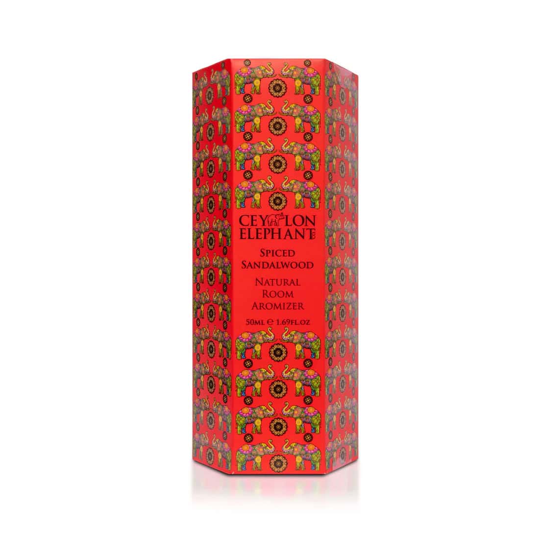 Vibrant red packaging of Spa Ceylon Elephant Spiced Sandalwood natural room aromizer.
