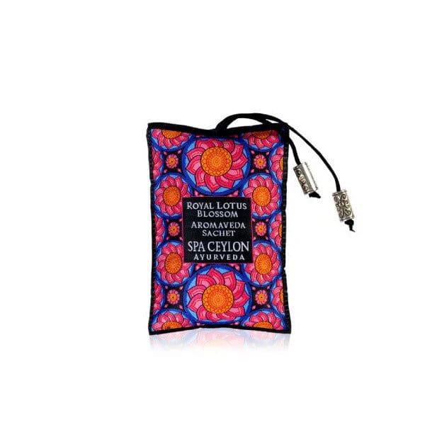 Vibrant Spa Ceylon aromatherapy sachet with floral lotus design and Ayurvedic blends.