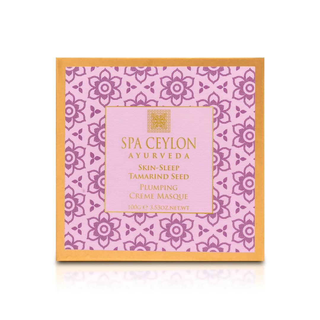 Luxurious Spa Ceylon Ayurveda skincare product packaging with floral design and gold accents.
