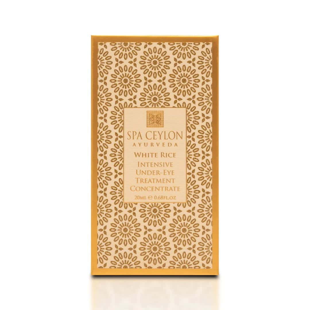 Luxury Spa Ceylon White Rice Under-Eye Treatment box, Ayurvedic skincare product for eye care.