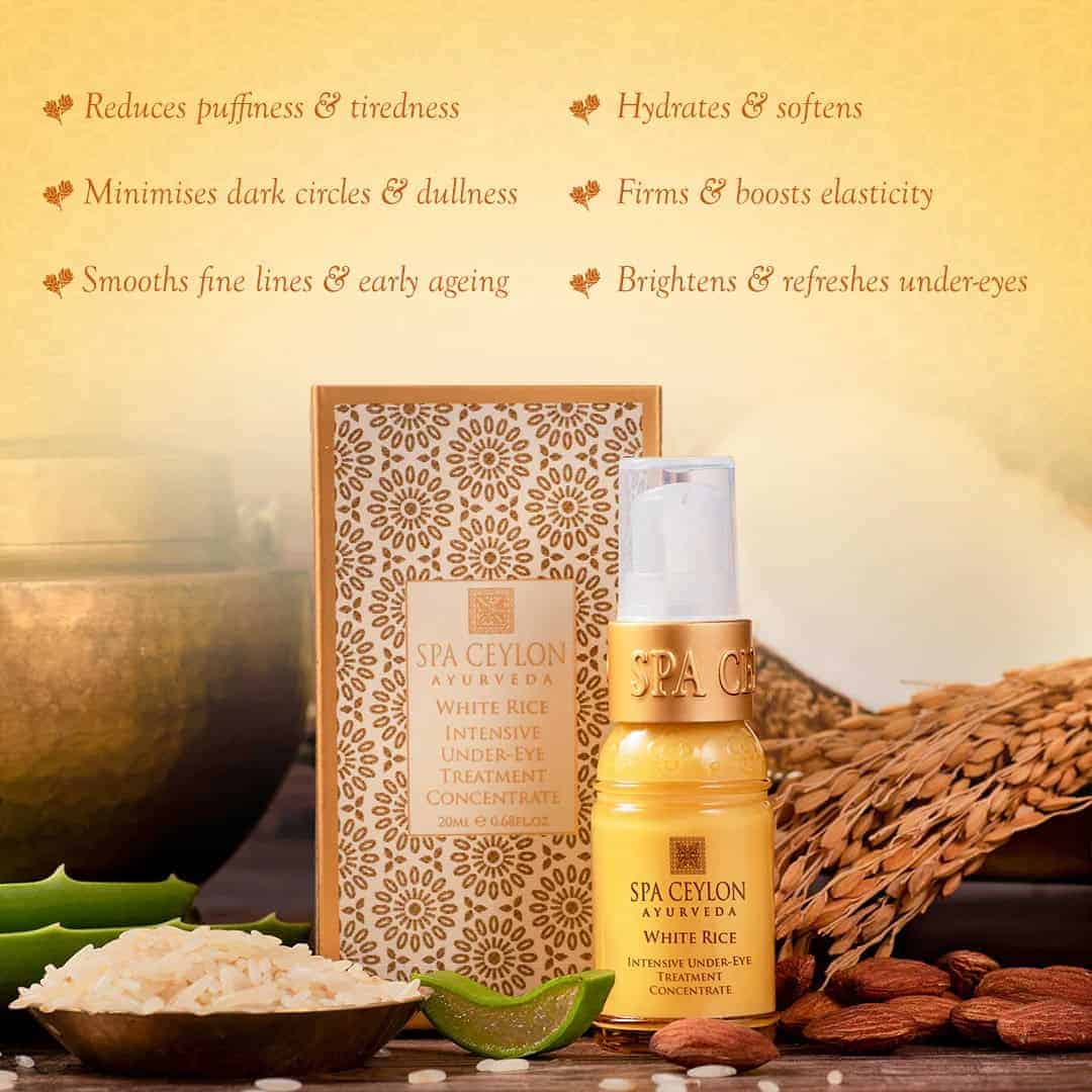 Nourishing Spa Ceylon Ayurveda White Rice Under-Eye Treatment Serum bottle and packaging.
